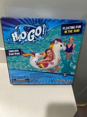 H2O GO! Bestway Unicorn Swim Ring - White with Rainbow Accents